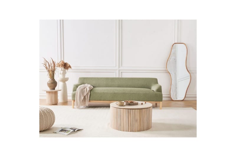 3-sitssoffa Beliani Sosjo Beige, ljust trä Green||Light colored wood - Møbler - Sofaer - 3 seter sofa