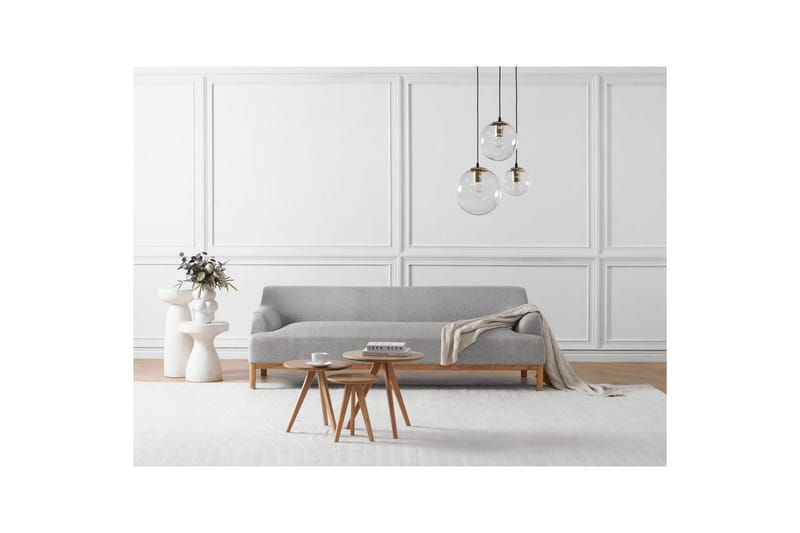 3-sitssoffa Beliani Sosjo Beige, ljust trä Grey||Light colored wood - Møbler - Sofaer - 3 seter sofa