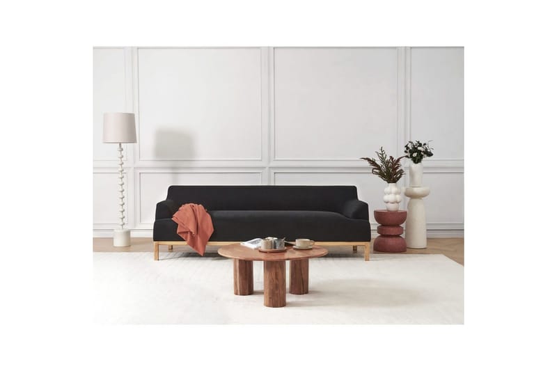 3-sitssoffa Beliani Sosjo Beige, ljust trä NO_BRAND Black||Light colored wood - Møbler - Sofaer - 3 seter sofa