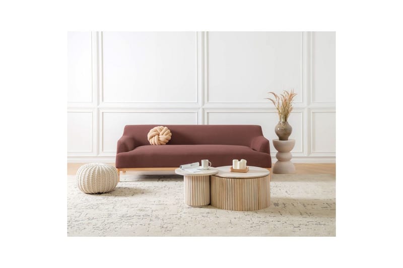 3-sitssoffa Beliani Sosjo Beige, ljust trä Red||Light colored wood - Møbler - Sofaer - 3 seter sofa