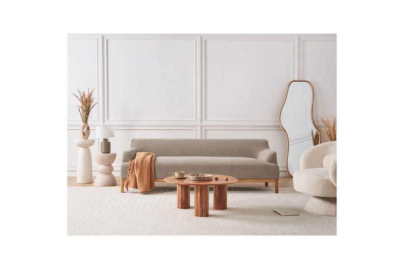 3-sitssoffa Beliani Sosjo Beige, ljust trä Taupe - Møbler - Sofaer - 3 seter sofa
