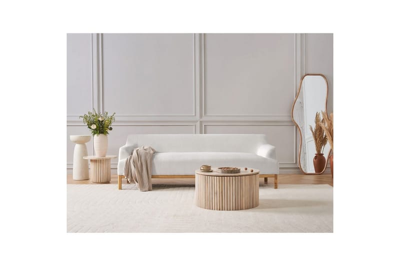 3-sitssoffa Beliani Sosjo Beige, ljust trä White||Light colored wood - Møbler - Sofaer - 3 seter sofa