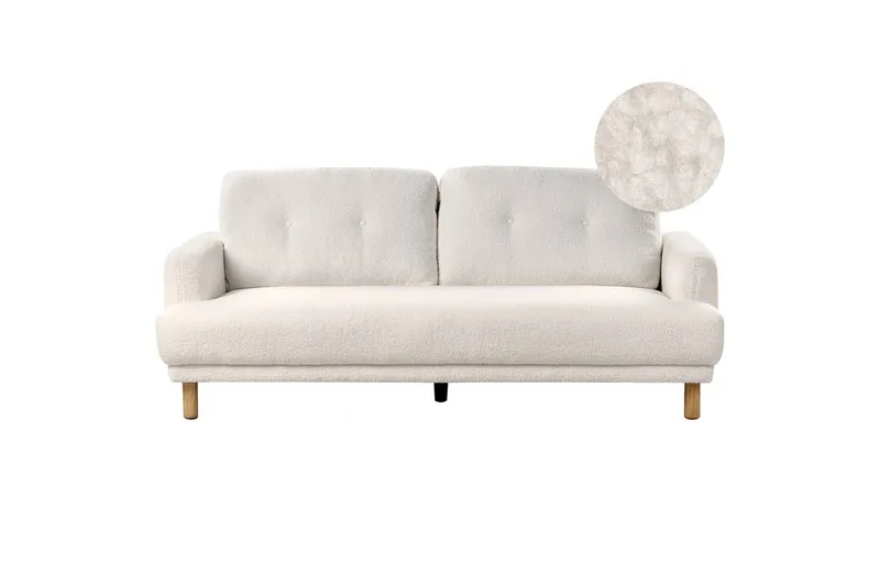 3-sitssoffa Beliani Tuve Beige, ljust trä, Bouclé NO_BRAND White||Light colored wood