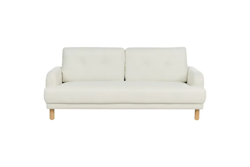 3-sitssoffa Beliani Tuve Beige, ljust trä, Bouclé Offwhite||Light colored wood