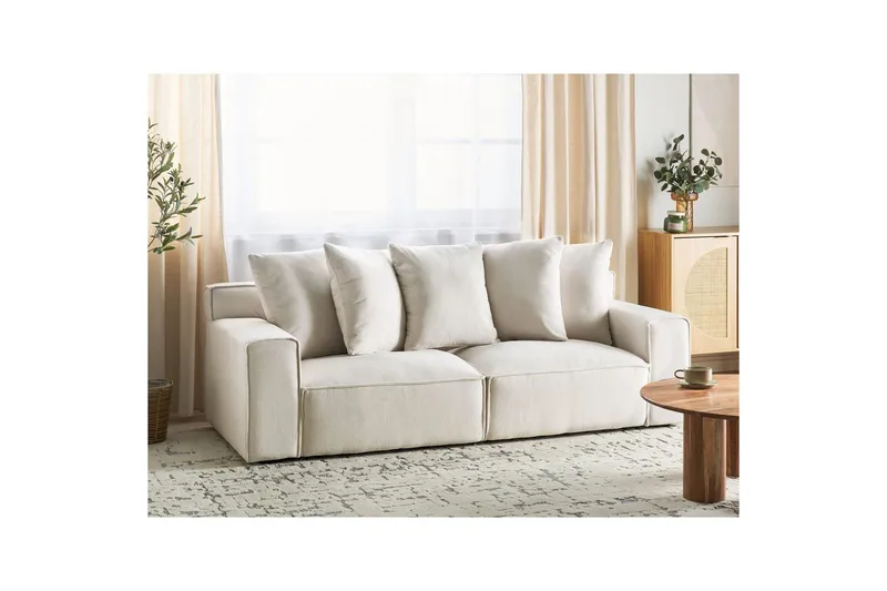 3-sitssoffa Beliani Viskan Beige, Manchestertyg NO_BRAND White - Møbler - Sofaer - 3 seter sofa