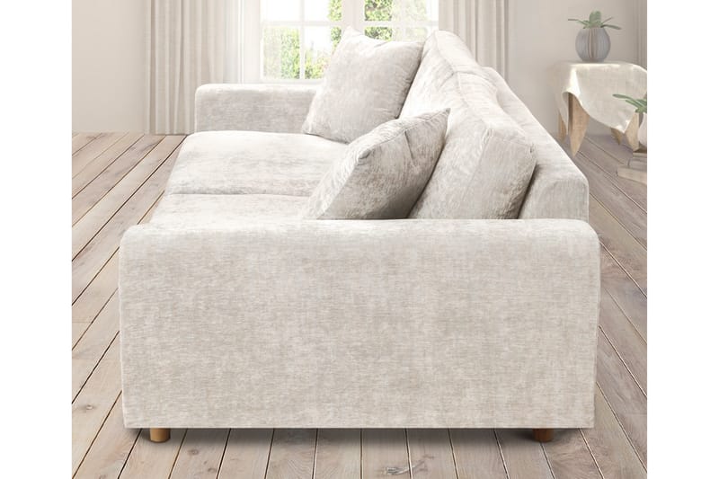 4-seters Fløyelssofa Sarnon - Beige / Eik - Møbler - Sofaer - 4 seter sofa