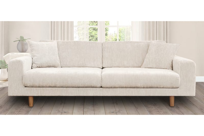 4-seters Fløyelssofa Sarnon - Beige / Eik - Møbler - Sofaer - 4 seter sofa