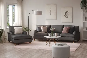 Howard Lyx 4-seters Svunget Stoffsofa - Mørk grå - Møbler - Sofaer - 4 seter sofa