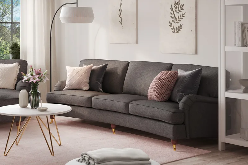 Howard Lyx 4-seters Svunget Stoffsofa - Mørk grå - Møbler - Sofaer - 4 seter sofa