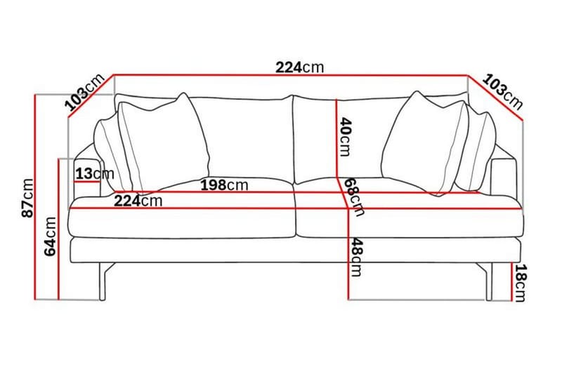 Menard 3-seters Dyp Manchestersofa - Beige - Møbler - Sofaer - 3 seter sofa