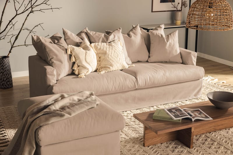 Menard 3-seters Dyp Stoffsofa - Beige - Møbler - Sofaer - 3 seter sofa
