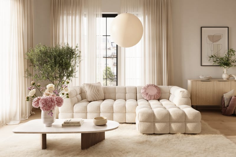 4-seters Sofa Elise med Sjeselong Høyre - Beige Teddy - Møbler - Sofaer - Sofaer med sjeselong - 4 seters sofa med divan