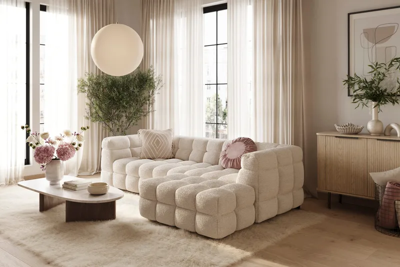 4-seters Sofa Elise med Sjeselong Høyre - Beige - Møbler - Sofaer - Sofaer med sjeselong - 4 seters sofa med divan