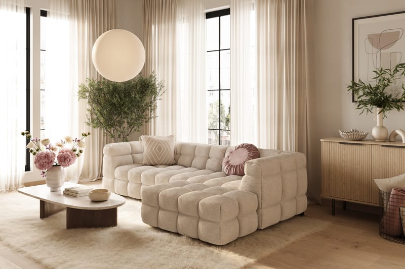 4-seters Sofa Elise med Sjeselong Høyre - Beige - Møbler - Sofaer - Sofaer med sjeselong - 4 seters sofa med divan