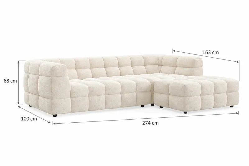4-seters Sofa Elise med Sjeselong Høyre - Kremhvit - Møbler - Sofaer - Sofaer med sjeselong - 4 seters sofa med divan
