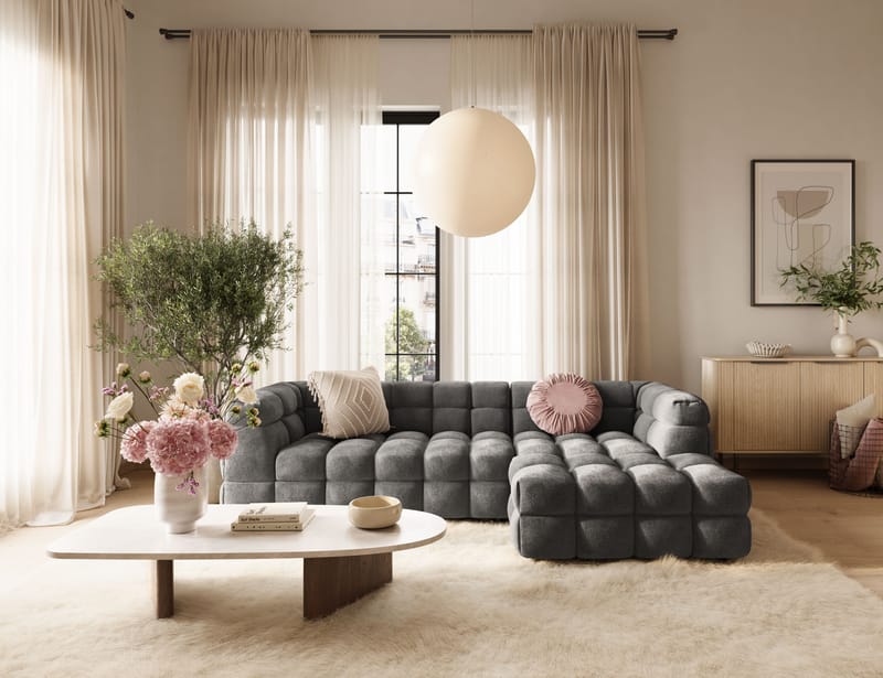 4-seters Sofa Elise med Sjeselong Høyre - Mørkegrå - Møbler - Sofaer - Sofaer med sjeselong - 4 seters sofa med divan