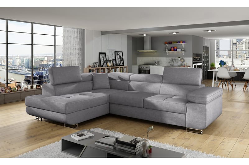 4-seters Sovesofa m. Sjeselong Hipolito - Lysegrå - Møbler - Sofaer - Sovesofaer - Langsgående sovesofa