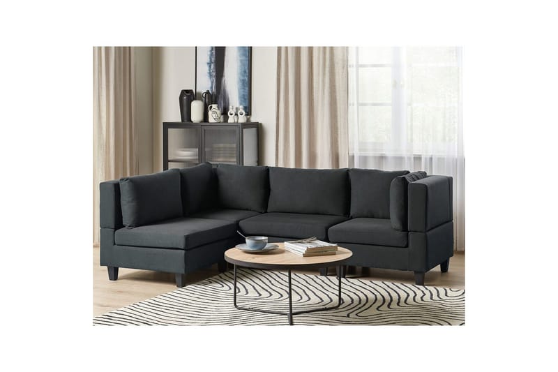 4-sits Hörnsoffa Beliani Unstad Beige/svart, Högervänd, Polyester Black - Møbler - Sofaer - Modulsofaer - Komplett modulsofa