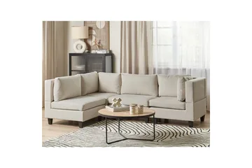 4-sits Hörnsoffa Beliani Unstad Beige/svart, Högervänd, Polyester Beige, Black - Møbler - Sofaer - Modulsofaer - Komplett modulsofa