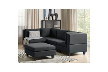 4-sits Hörnsoffa med fotpall Beliani Unstad Beige/svart Black - Møbler - Sofaer - Modulsofaer - Komplett modulsofa