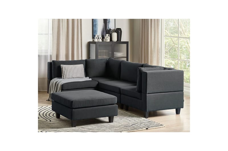 4-sits Hörnsoffa med fotpall Beliani Unstad Beige/svart Black - Møbler - Sofaer - Modulsofaer - Komplett modulsofa