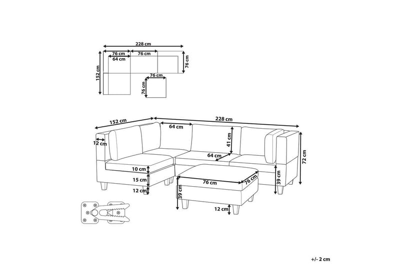 4-sits Hörnsoffa med fotpall Beliani Unstad Beige/svart Black - Møbler - Sofaer - Modulsofaer - Komplett modulsofa
