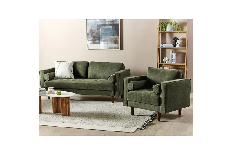 4-sits Soffgrupp Beliani Nurmo Beige/mörkt trä Green||Dark colored wood - Møbler - Sofaer - Sofagrupper