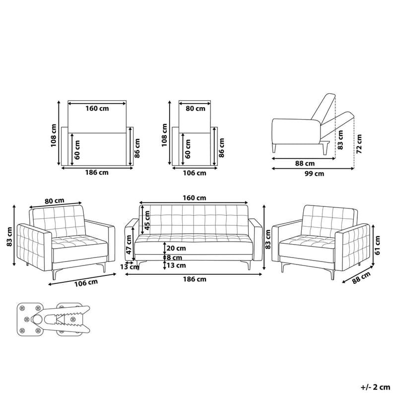 5-seters Sofasett Aberdeen - Møbler - Sofaer - Sofagrupper - Chesterfield sofagruppe