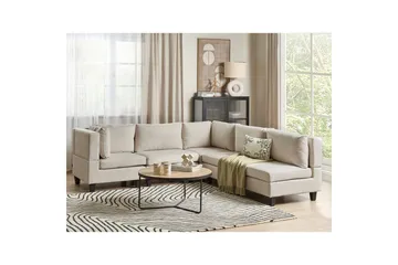5-sits Hörnsoffa Beliani Unstad Beige/svart, Högervänd, Polyester Beige, Black - Møbler - Sofaer - Modulsofaer - Komplett modulsofa