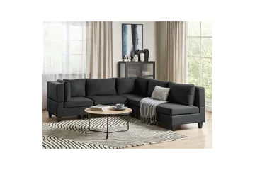5-sits Hörnsoffa Beliani Unstad Beige/svart, Högervänd, Polyester Black - Møbler - Sofaer - Modulsofaer - Komplett modulsofa