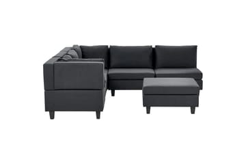 5-sits Hörnsoffa med fotpall Beliani Unstad Beige/svart, Högervänd, Polyester Black - Møbler - Sofaer - Modulsofaer - Komplett modulsofa