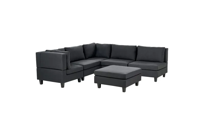 5-sits Hörnsoffa med fotpall Beliani Unstad Beige/svart, Högervänd, Polyester Black