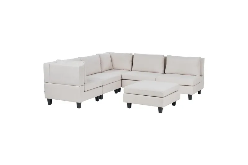 5-sits Hörnsoffa med fotpall Beliani Unstad Beige/svart, Högervänd, Polyester Beige, Black
