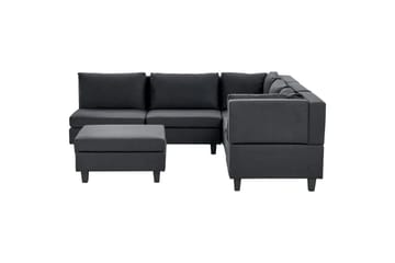 5-sits Hörnsoffa med fotpall Beliani Unstad Blå/Svart, Vänstervänd, Polyester Black - Møbler - Sofaer - Modulsofaer - Komplett modulsofa
