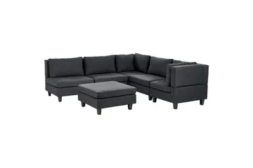 5-sits Hörnsoffa med fotpall Beliani Unstad Blå/Svart, Vänstervänd, Polyester Black - Møbler - Sofaer - Modulsofaer - Komplett modulsofa
