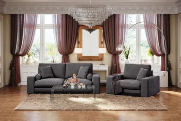 Adelsö by Gynning 3-seter Dyp Sofa i fløyel - Mørkegrå - Møbler - Sofaer - Fløyelssofaer