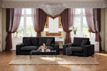 Adelsö by Gynning 3-seter Dyp Sofa i fløyel - Svart - Møbler - Sofaer - Fløyelssofaer