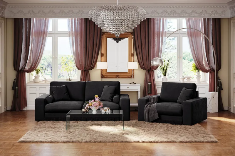 Adelsö by Gynning 3-seter Dyp Sofa i fløyel - Svart - Møbler - Sofaer - Fløyelssofaer