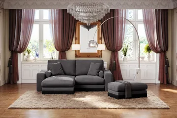 Adelsö by Gynning 3-seter Vendbar L-formet Dyp Divansofa i fløyel - Mørkegrå - Møbler - Sofaer - Fløyelssofaer