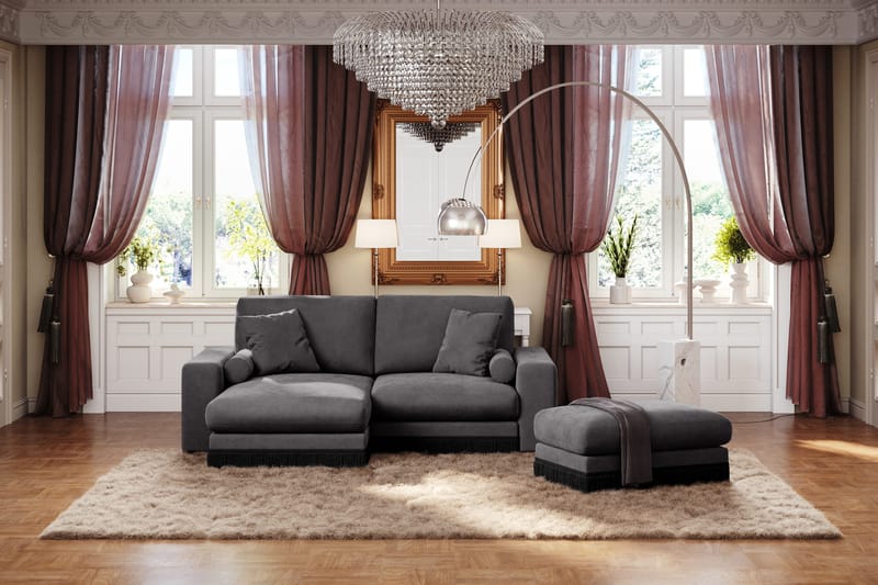 Adelsö by Gynning 3-seter Vendbar L-formet Dyp Divansofa i fløyel - Mørkegrå - Møbler - Sofaer - Fløyelssofaer