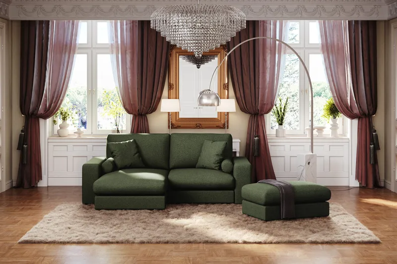 Adelsö by Gynning 3-seter Vendbar L-formet Dyp Divansofa i stoff - Grön - Møbler - Sofaer - Sofaer med sjeselong - 3 seters sofa med divan