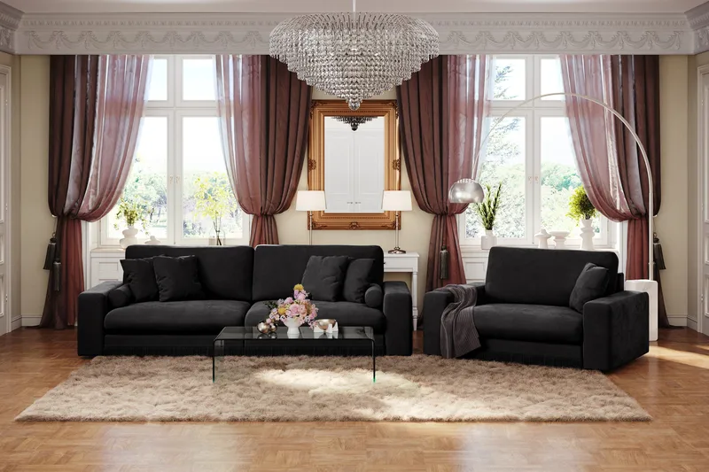 Adelsö by Gynning 4-seter Dyp Sofa i fløyel - Svart - Møbler - Sofaer - 4 seter sofa