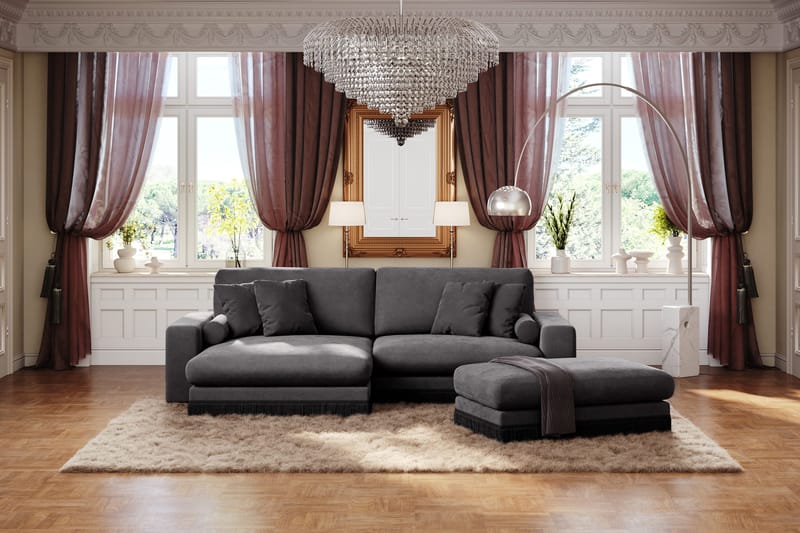 Adelsö by Gynning 4-seter Vendbar L-formet Dyp Divansofa i fløyel - Mørkegrå - Møbler - Sofaer - Sofaer med sjeselong - 4 seters sofa med divan