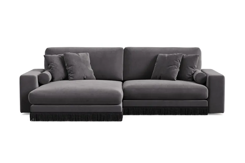 Adelsö by Gynning 4-seter Vendbar L-formet Dyp Divansofa i fløyel, Mørkegrå