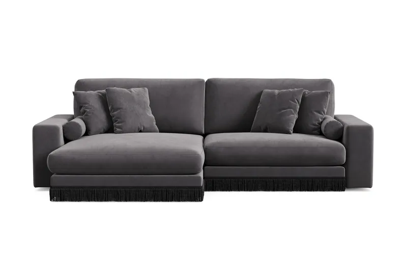 Adelsö by Gynning 4-seter Vendbar L-formet Dyp Divansofa i fløyel, Mørkegrå