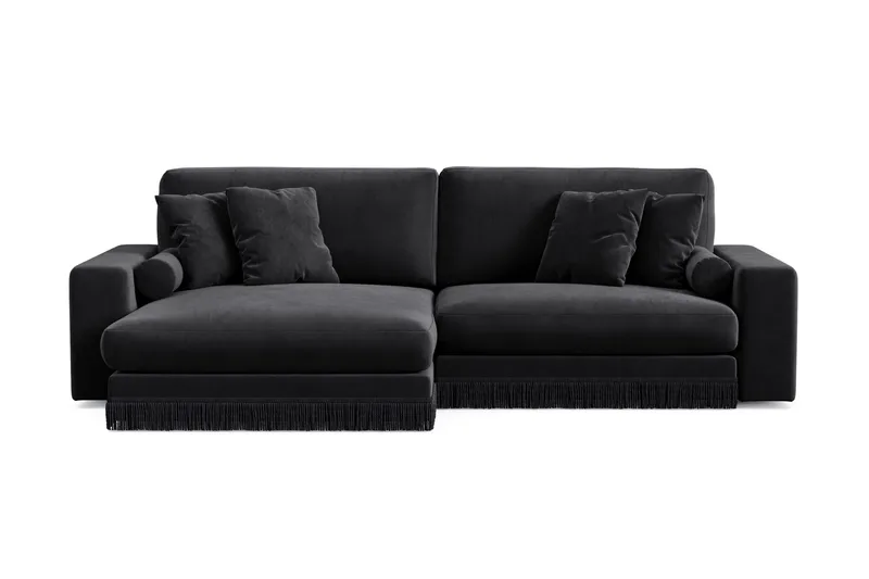 Adelsö by Gynning 4-seter Vendbar L-formet Dyp Divansofa i fløyel, Svart
