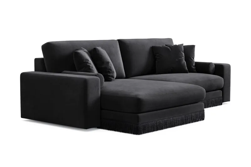 Adelsö by Gynning 4-seter Vendbar L-formet Dyp Divansofa i fløyel - Svart - Møbler - Sofaer - Sofaer med sjeselong - 4 seters sofa med divan