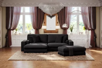 Adelsö by Gynning 4-seter Vendbar L-formet Dyp Divansofa i fløyel - Svart - Møbler - Sofaer - Sofaer med sjeselong - 4 seters sofa med divan