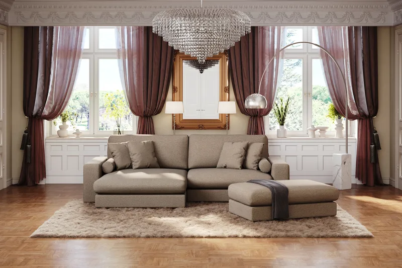 Adelsö by Gynning 4-seter Vendbar L-formet Dyp Divansofa i stoff - Brun - Møbler - Sofaer - Sofaer med sjeselong - 4 seters sofa med divan