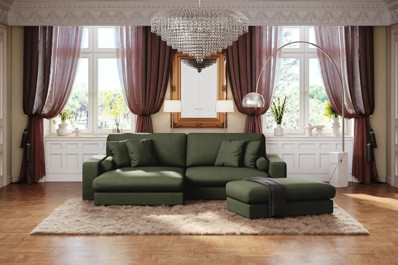 Adelsö by Gynning 4-seter Vendbar L-formet Dyp Divansofa i stoff - Grön - Møbler - Sofaer - Sofaer med sjeselong - 4 seters sofa med divan